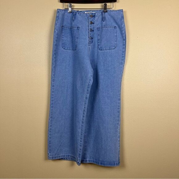 Miss Sparkling Flared Wide leg High Waisted Jeans Button Pockets Denim Jeans XL - Picture 3 of 7